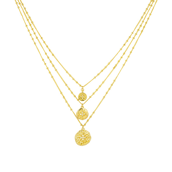 Roma gold coin layer necklace